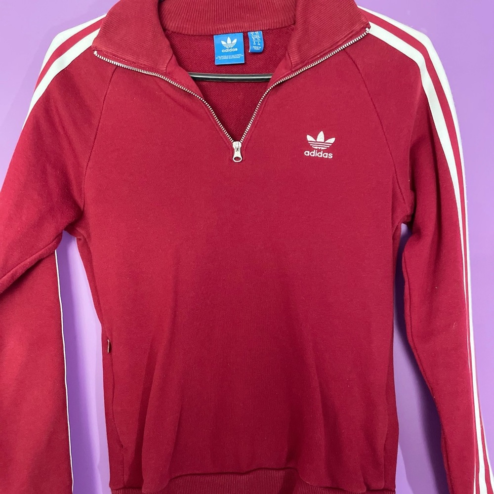 Adidas half zip up track jacket red size XS